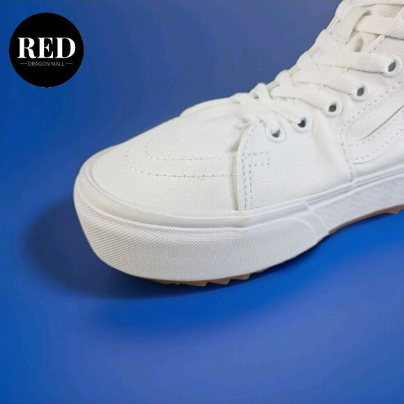 Vans Sk8-Hi Stacked White Canvas Platform Casual Sneakers - Women's 9  Men's 7.5 - Picture 13 of 14